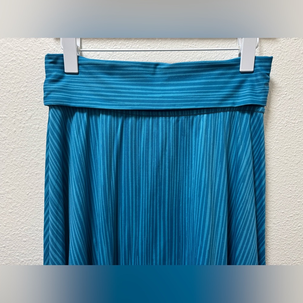 Patagonia Striped Midi Skirt Fold Over Waist Stretchy A-Line Turquoise Medium - Picture 3 of 8